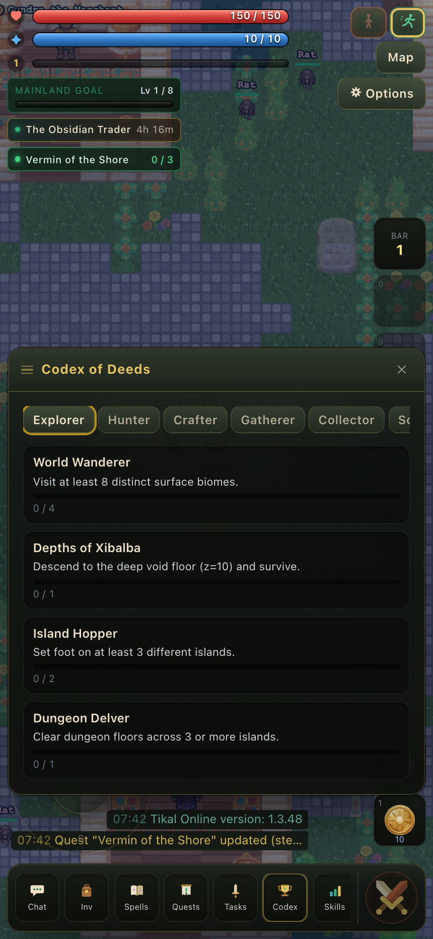 Codex of Deeds window — Explorer category