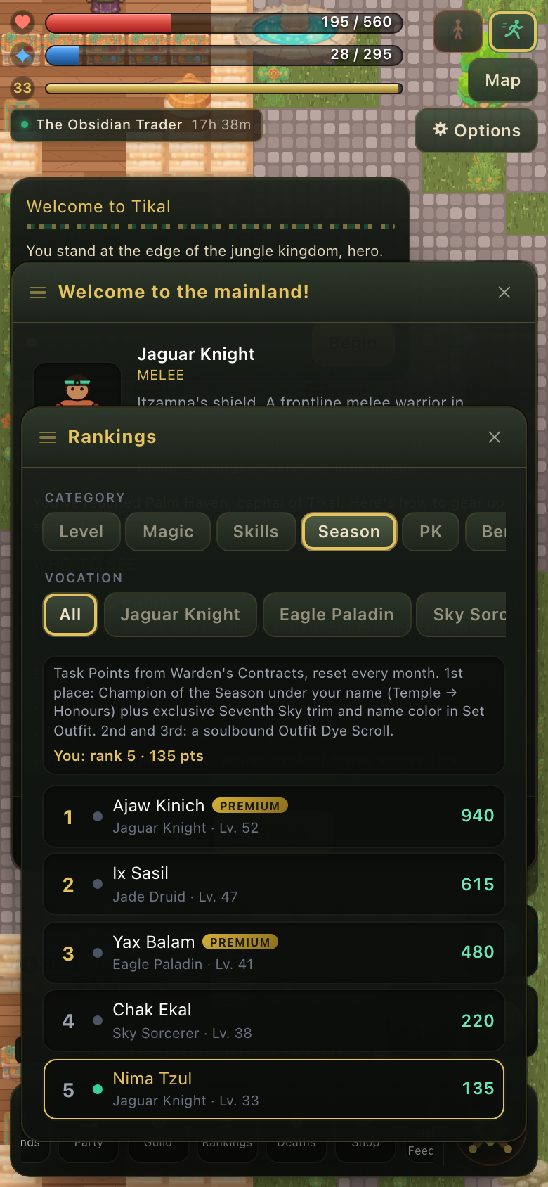 The Season tab of the Rankings window