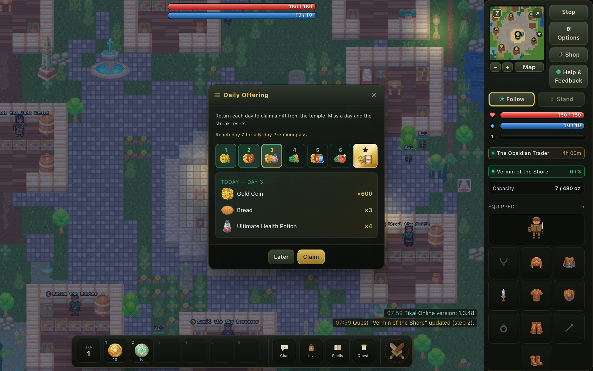 A level 80 character previewing a scaled daily contract reward